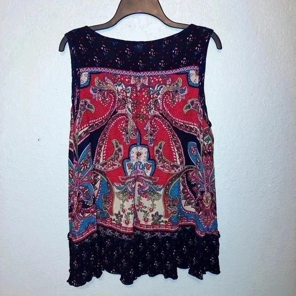 BILA Top Womens XL Boho Flowy Peplum Hem Shirt Multi Color - Picture 2 of 7
